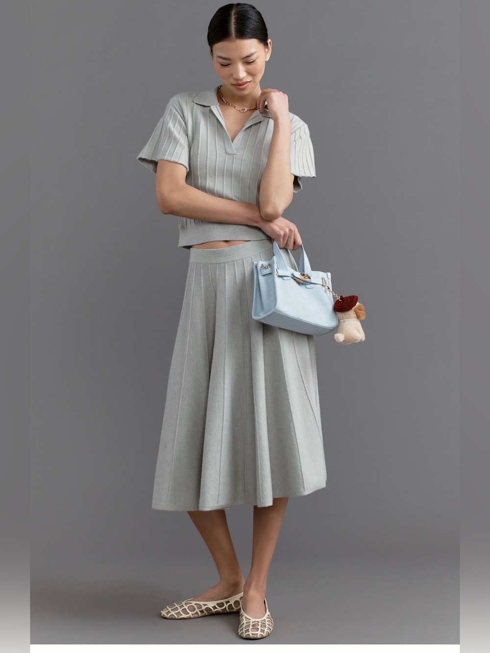 Maeve Anthropologie Gray Pleated Sweater Knit Midi Skirt M